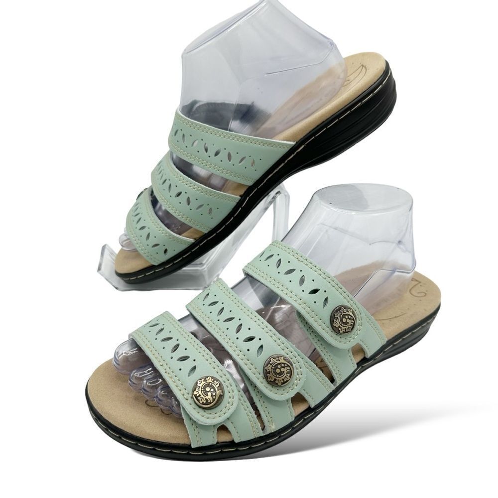 Hueneph Women's Comfort Leather Slides Lightweight Flat Sandals Slip On Casual‎